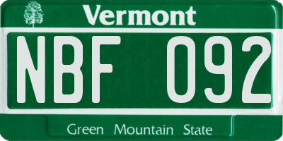 VT license plate NBF092