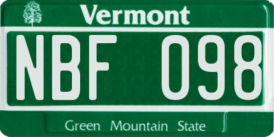 VT license plate NBF098