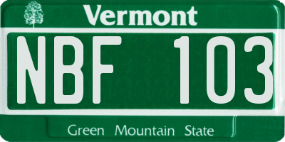 VT license plate NBF103