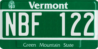 VT license plate NBF122