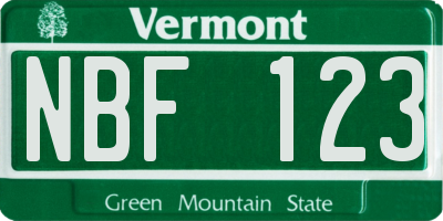 VT license plate NBF123