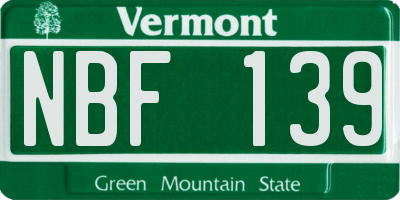 VT license plate NBF139