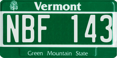 VT license plate NBF143