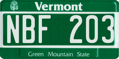 VT license plate NBF203