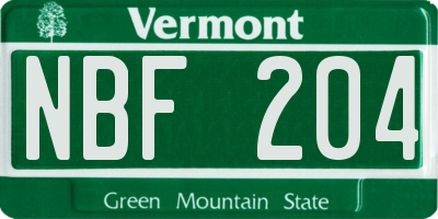 VT license plate NBF204