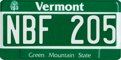 VT license plate NBF205