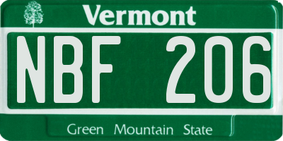 VT license plate NBF206