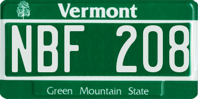 VT license plate NBF208
