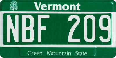 VT license plate NBF209