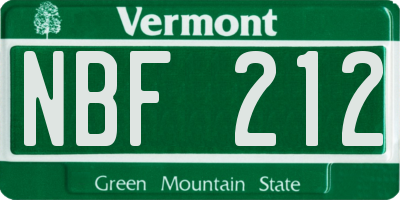 VT license plate NBF212