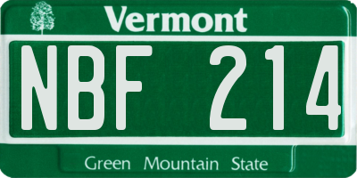 VT license plate NBF214