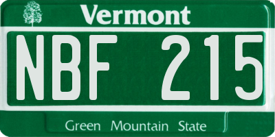 VT license plate NBF215