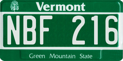 VT license plate NBF216