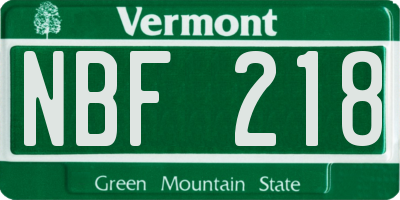 VT license plate NBF218