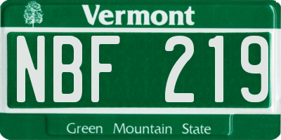VT license plate NBF219