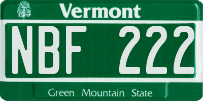 VT license plate NBF222