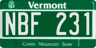 VT license plate NBF231