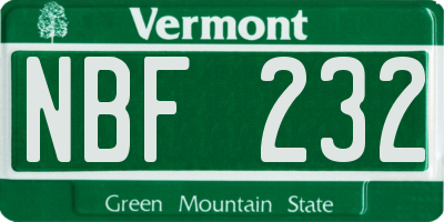 VT license plate NBF232