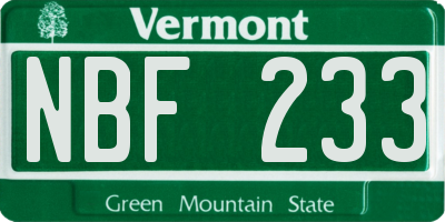 VT license plate NBF233