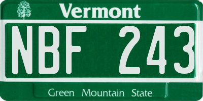 VT license plate NBF243