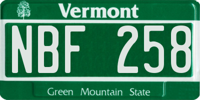 VT license plate NBF258