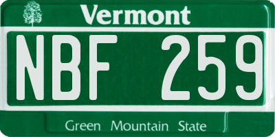 VT license plate NBF259