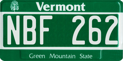 VT license plate NBF262