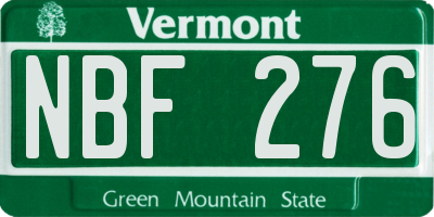 VT license plate NBF276