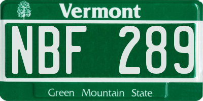 VT license plate NBF289