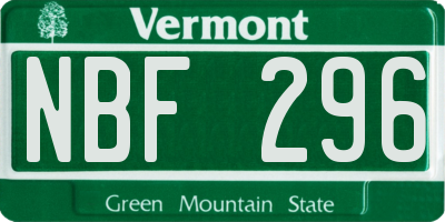 VT license plate NBF296