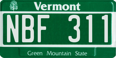 VT license plate NBF311