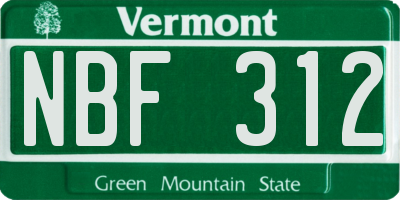 VT license plate NBF312