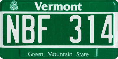 VT license plate NBF314