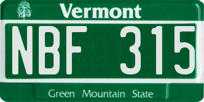 VT license plate NBF315