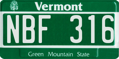 VT license plate NBF316