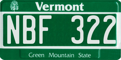 VT license plate NBF322