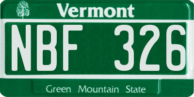 VT license plate NBF326