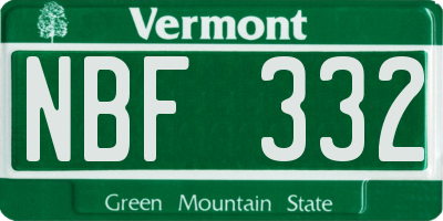 VT license plate NBF332