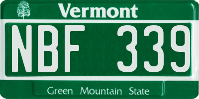 VT license plate NBF339