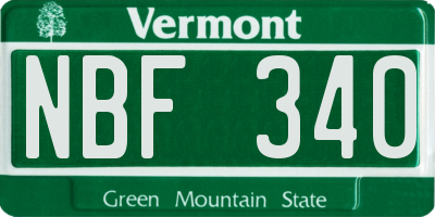 VT license plate NBF340