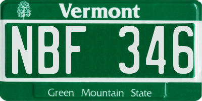 VT license plate NBF346