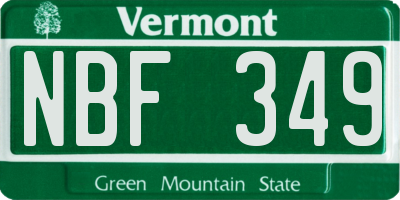 VT license plate NBF349