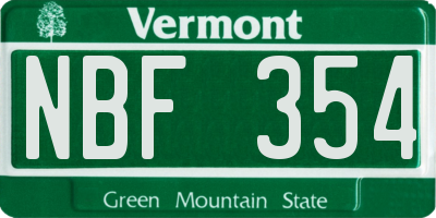 VT license plate NBF354