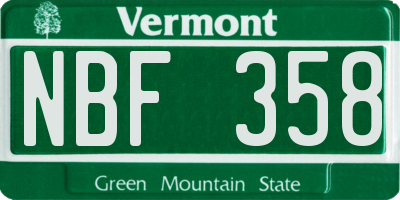VT license plate NBF358
