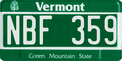 VT license plate NBF359