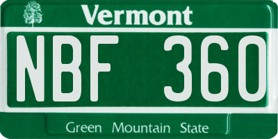 VT license plate NBF360
