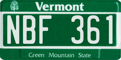 VT license plate NBF361