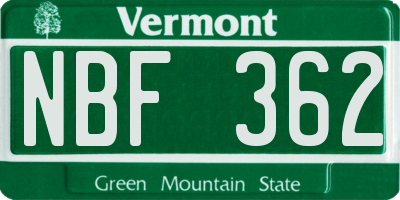 VT license plate NBF362