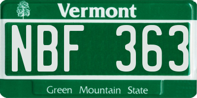 VT license plate NBF363