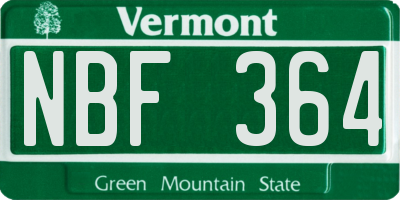 VT license plate NBF364